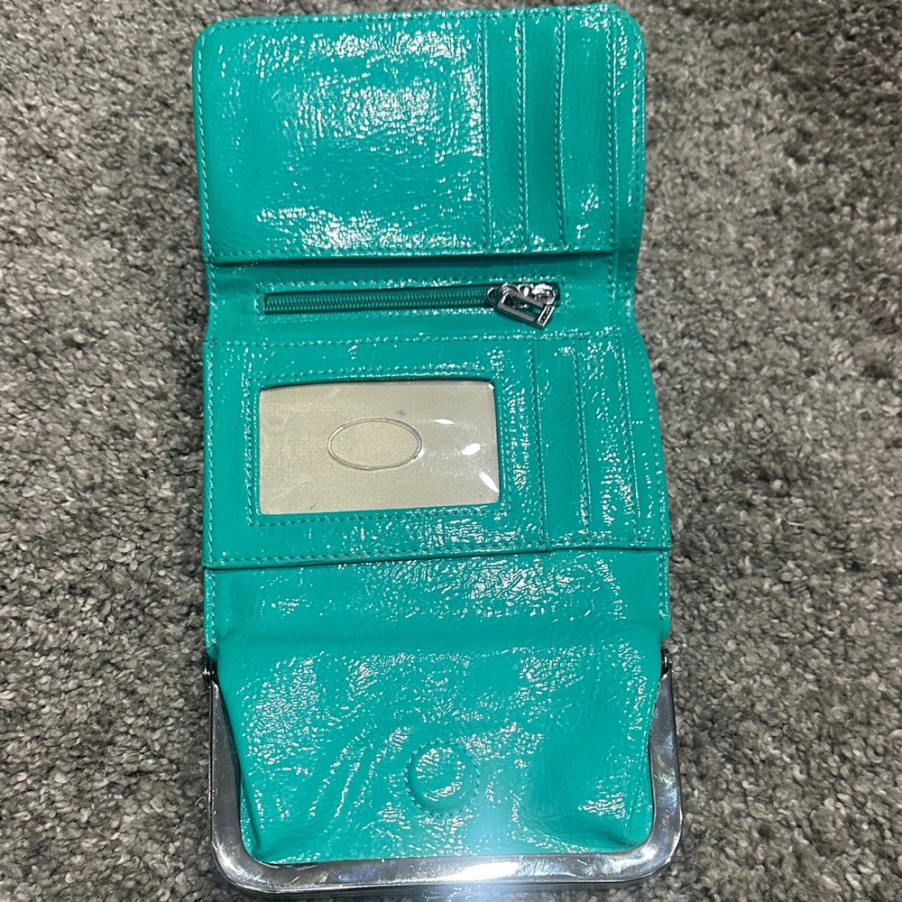 Guess Teal Patent Kiss-Lock Wallet with Silver Hardware - Picture 2 of 4